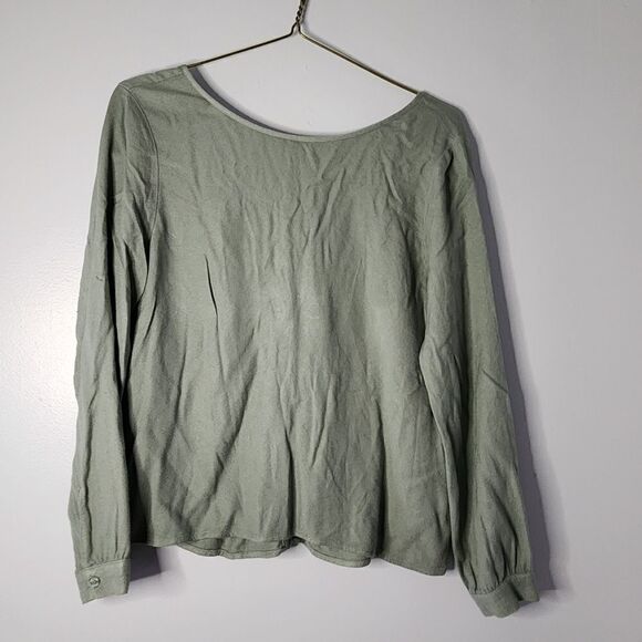 Cloth & Stone Anthropologie Long Sleeve Dress Shirt Womens S Green Open Back - Picture 1 of 5